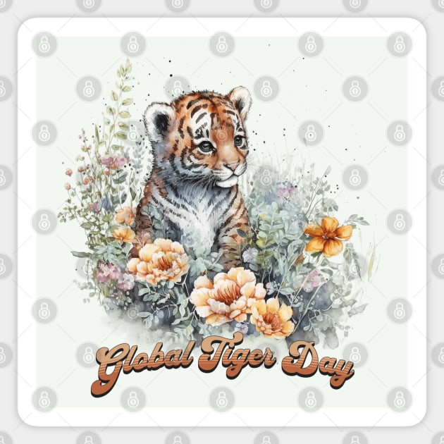 Global Tiger Day, watercolor cub Sticker by HolidayBug